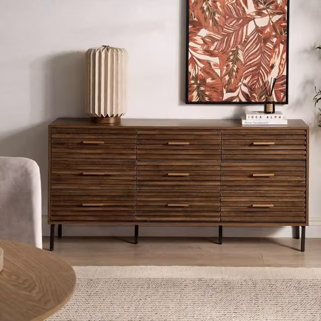 Wyld and Coco 9-Drawer Industrial Chest in Dark Brown MDF with Black Metal Legs – 1