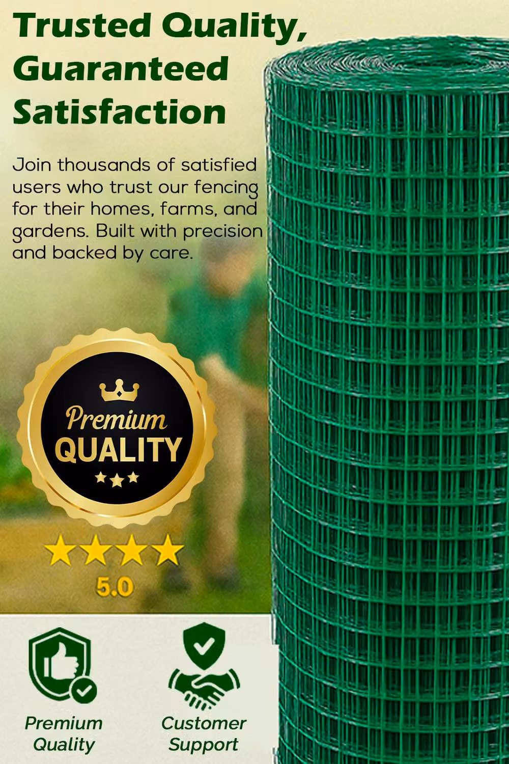 Hygrad PVC Coated Welded Mesh Fence Wire Netting in Green, 1 inch Square, W/H: 120 x 90 cm – 6