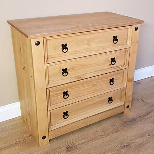 Mercers Furniture Corona 4 Drawer Chest in Antique Wax Solid Pine Wood, W/D/H: 80 x 41 x 73 cm – 2