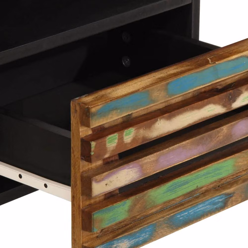 Berkfield Home Set of 2 Decorative Industrial Bedside Cabinets in Black, Solid Reclaimed Wood, W/D/H: 40 x 33 x 46 cm – 7