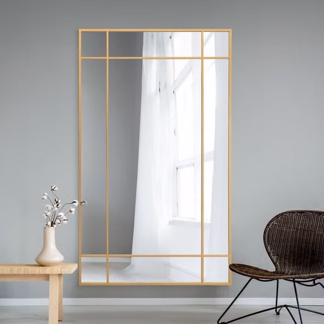 MirrorOutlet Wenestra Contemporary Rectangular Wall Leaner Mirror in Gold, H 200 cm x W 120 cm