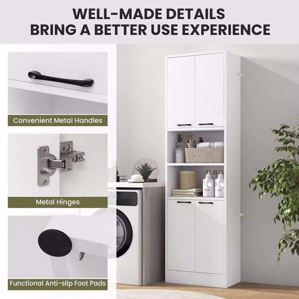 FORGEVIO White Freestanding Kitchen Pantry Cabinet and Tall Unit with Hinged Doors and Internal Shelves – 4