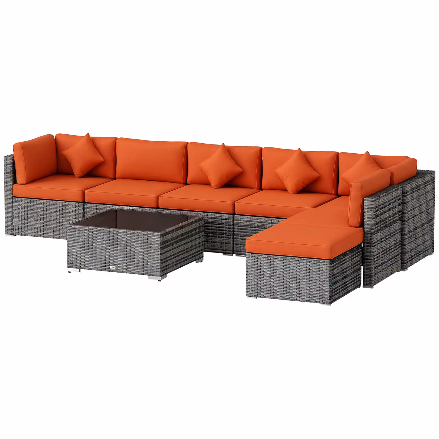 OUTSUNNY 8 Piece Rattan Patio Sofa Set with Orange Upholstered Cushions and Metal Frame – 2