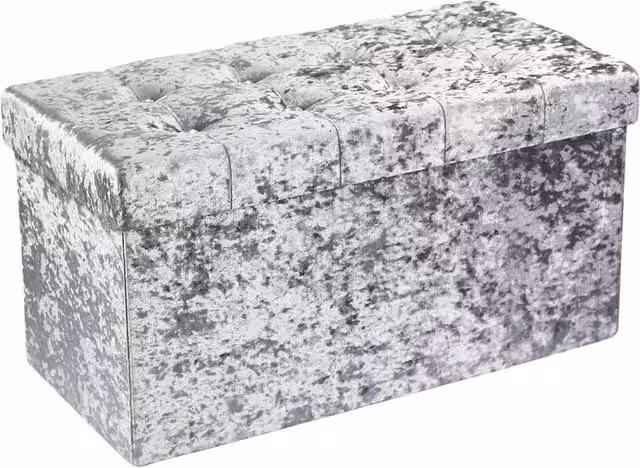 Simpa Large Fold Flat Ottoman Storage in Silver Crushed Velvet
