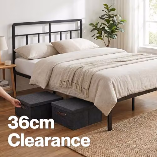 Levede Metal Double Bed Frame with Headboard in Black, W/D/H: 140 x 200 x 135 cm – 3