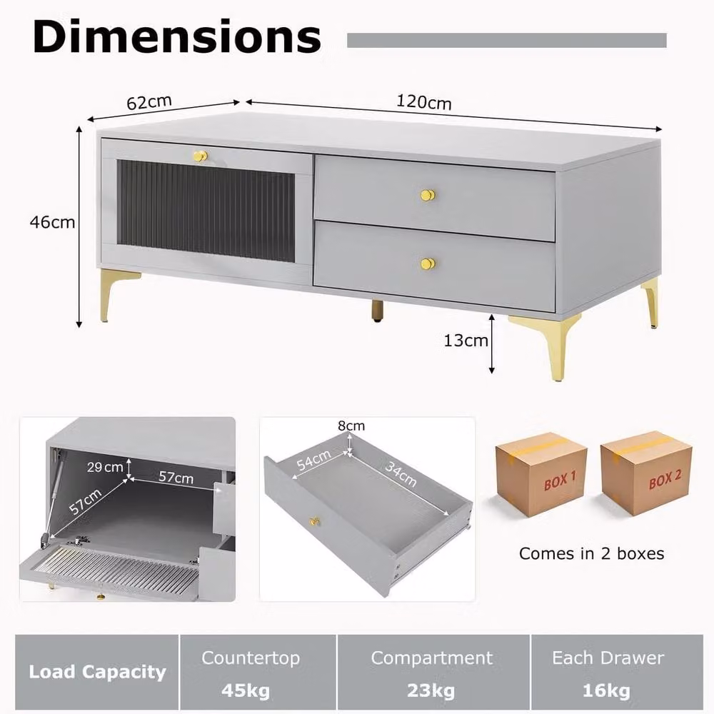 EONLION Modern Grey TV Stand with Metal and Glass Finish, W: 100 cm – 2
