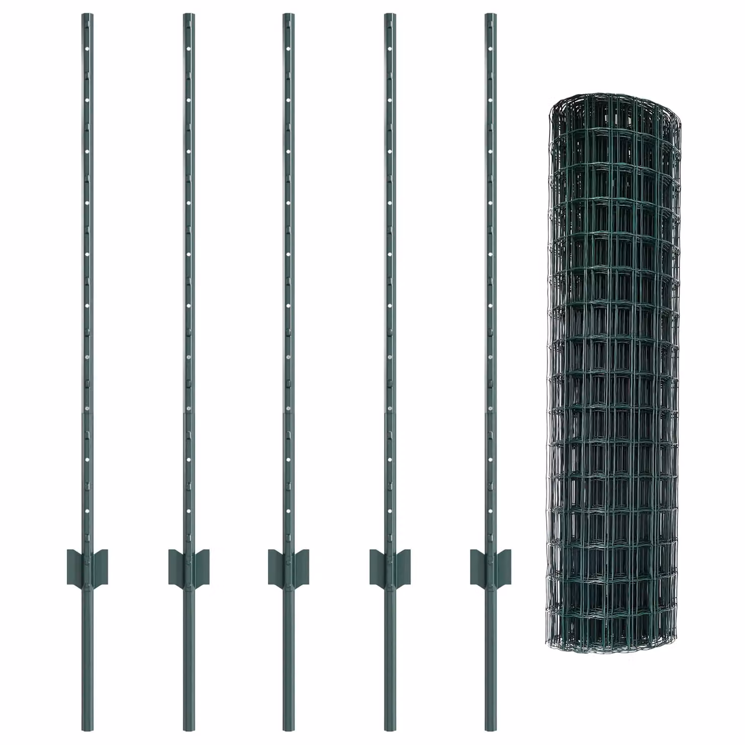 Berkfield Home Euro Fence with 5 U Posts, Green PVC-Coated Steel, W: 10 m, H: 1 m – 4