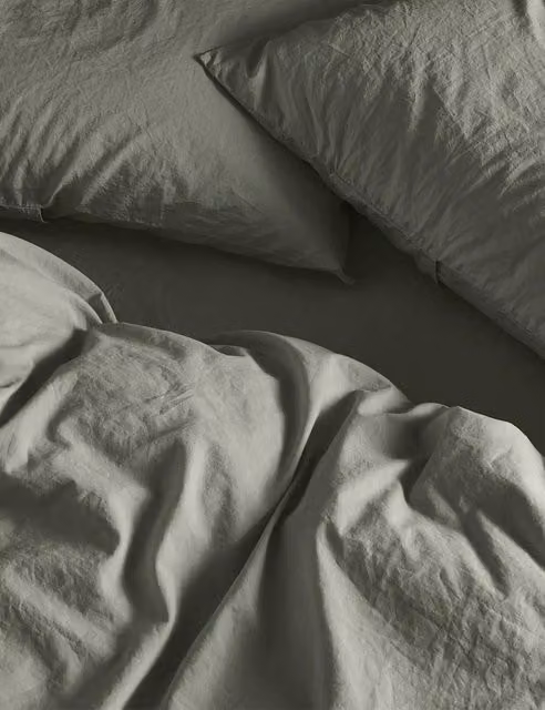 Bedfolk Pure Cotton Relaxed Duvet Cover in Khaki Green Grey