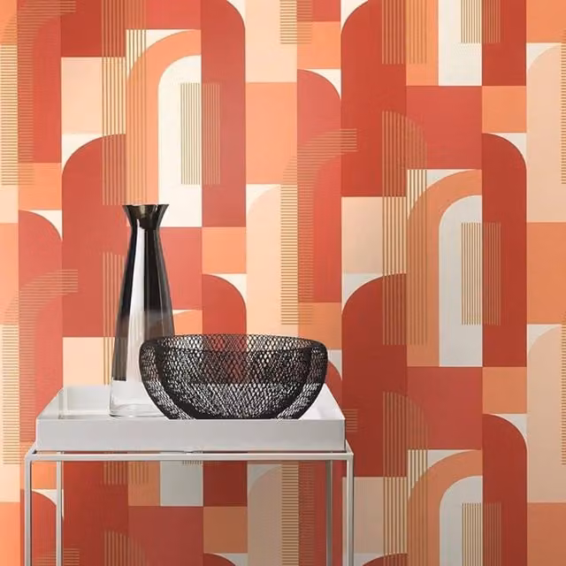 Rasch Retro Geometric Abstract Washable Wallpaper in Red