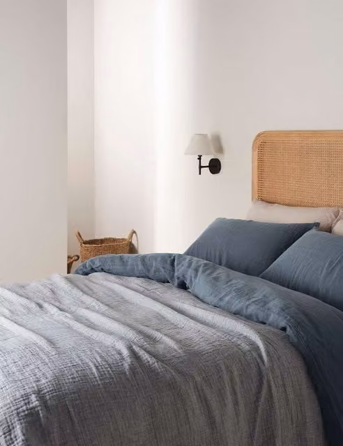 Bedfolk Textured Linen and Cotton Blend Throw in Navy Blue