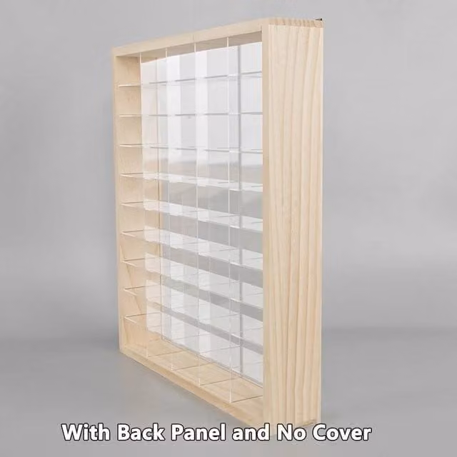 SPETLEK 50 Grid Acrylic Display Cabinet for Diecast Cars in Light Oak with Glass Doors