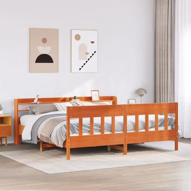 Berkfield Home Rustic Waxed Pine Bed Frame in Brown, W/D/H: 200 x 200 cm