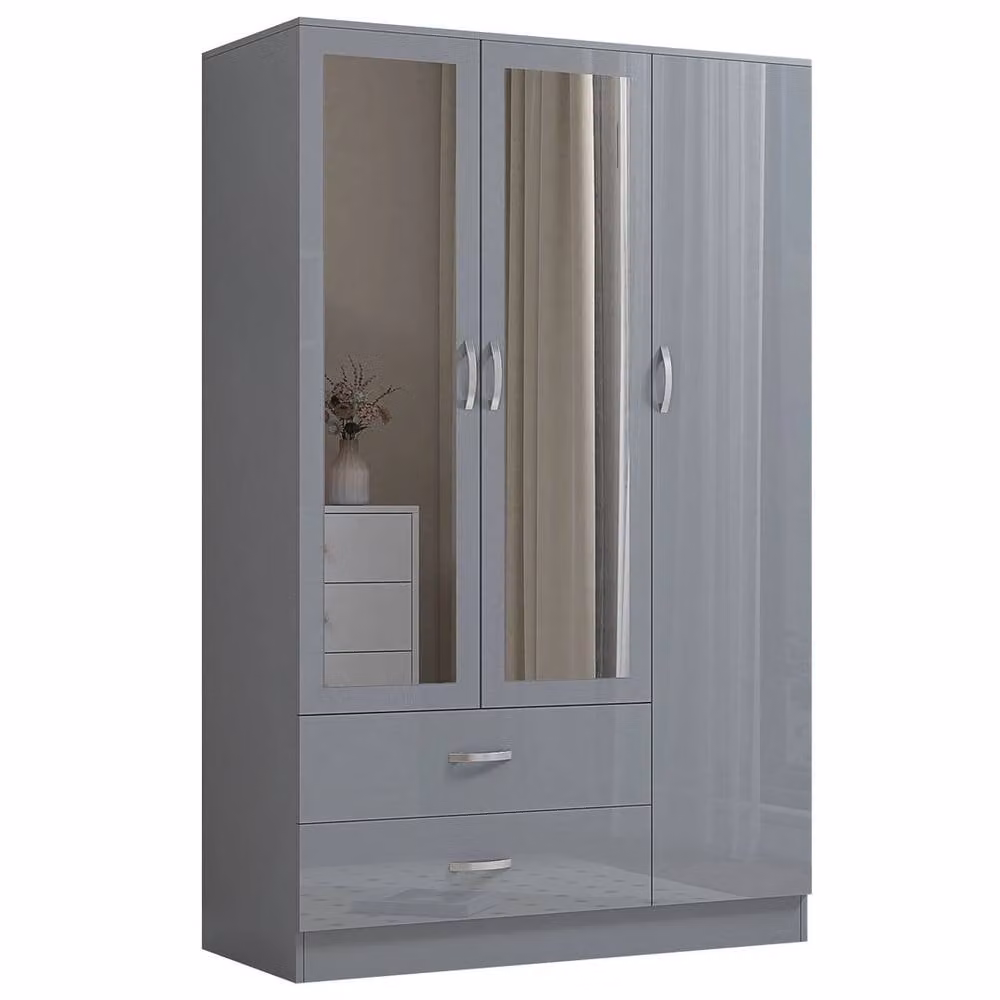 FORGEVIO Modern Freestanding Wardrobe with High Gloss Grey Doors and Matt Grey Body – 2
