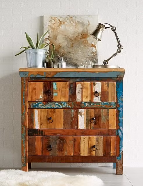 Worcester Rustic Brown Wood 4 Drawer Bedroom Chest