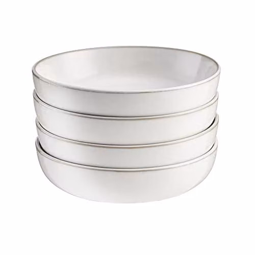 Cooks Professional Set of 4 White Nordic Ceramic Stoneware Pasta Bowls with Reactive Glaze, Diameter: 20 cm – 1