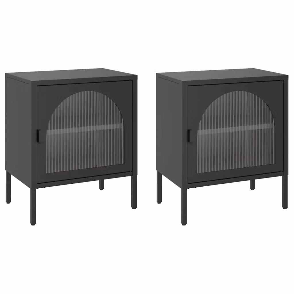 Berkfield Home Set of 2 Modern Black Nightstands with Glass and Metal, W/D/H: 50 x 35 x 60 cm – 1