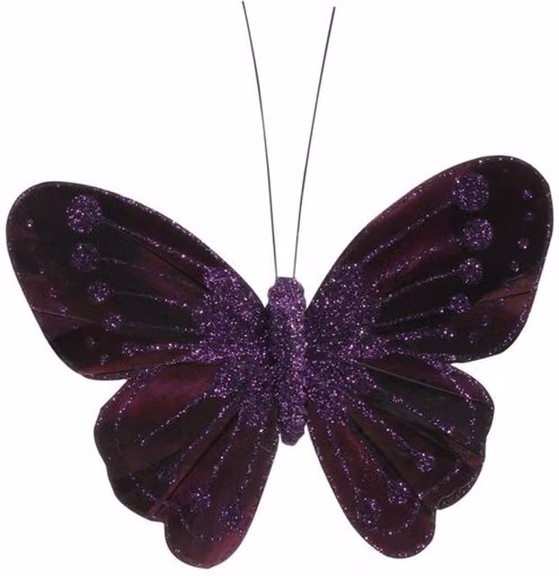Kingsbury Gifts Pack of 12 Dark Purple Glitter Feather Butterflies