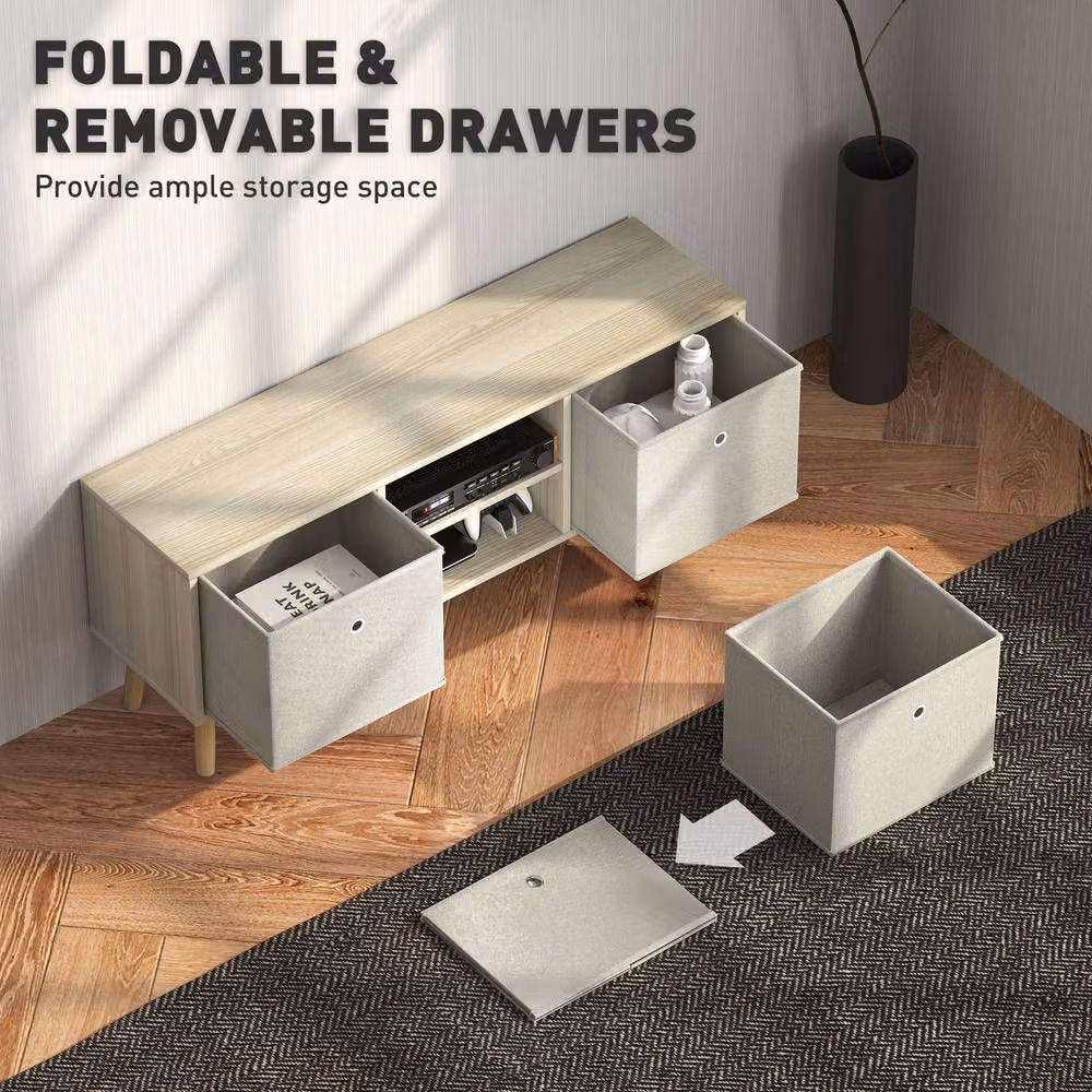 STILVORA Scandinavian Style TV Stand in Beige with Wood Finish, Width: 110 cm – 6