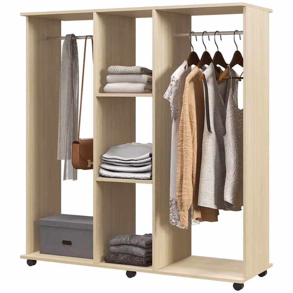 STILVORA Wardrobe with Shelves and Wheels in Sand, W/D/H: 120 x 40 x 128 cm – 3