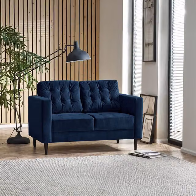 FurnitureboxUK Juno 2 Seat Velvet Sofa in Navy Blue with Solid Wood Frame