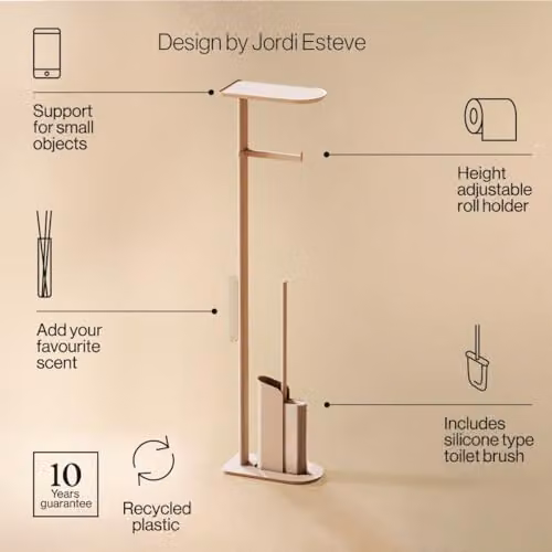 COSMIC Freestanding Toilet Paper Holder with Integrated Ultra-Slim Silicone Toilet Brush in Sand – 2