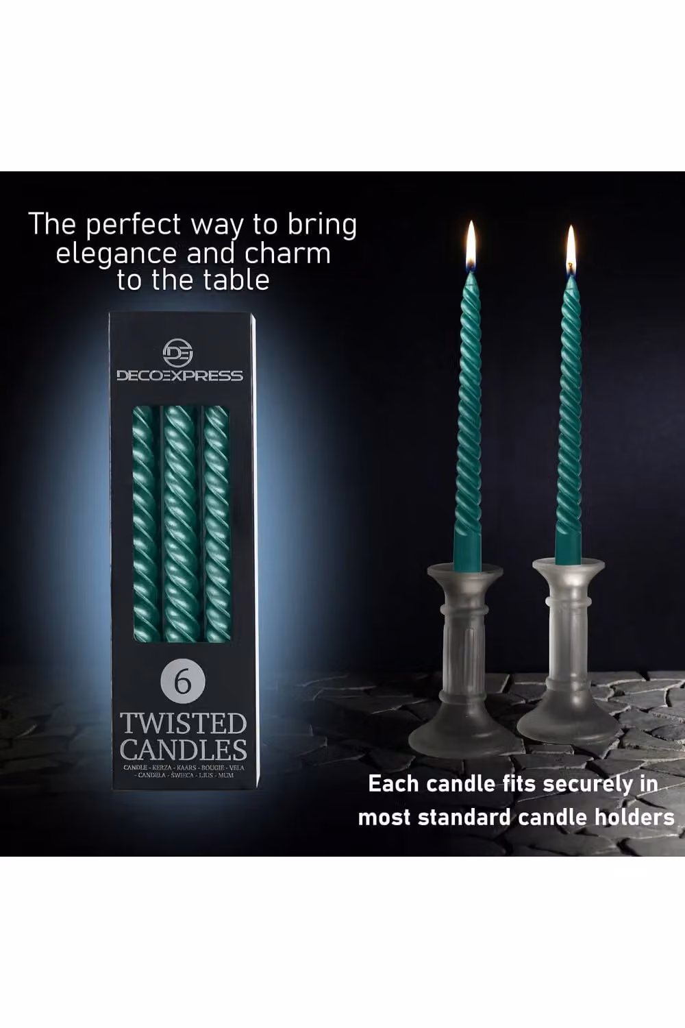 Deco Express Non-Scented Twisted Dinner Candles, Pack of 6, Green – 9