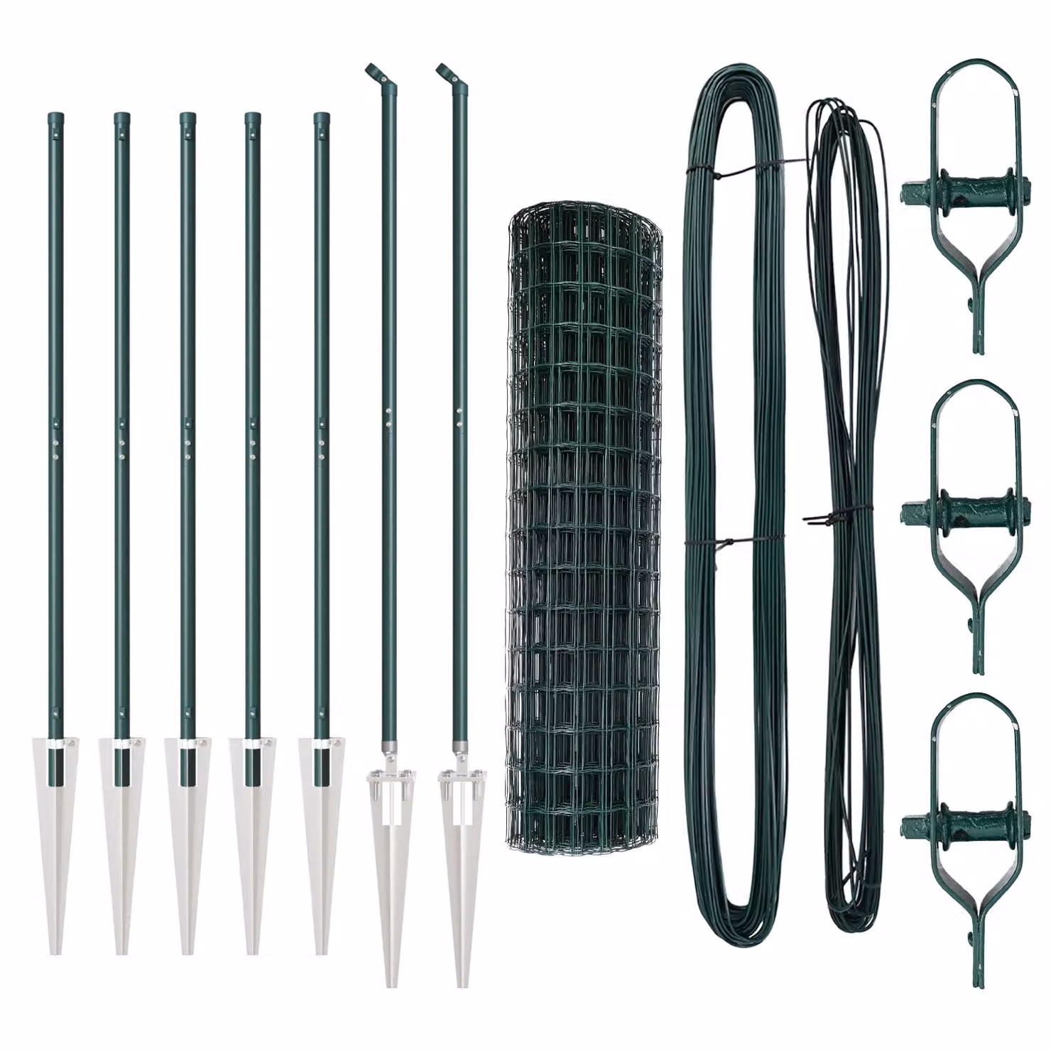 Berkfield Home Euro Fence in Green and Silver Galvanised Steel with 7 Spike Posts, 1 x 10 m – 2