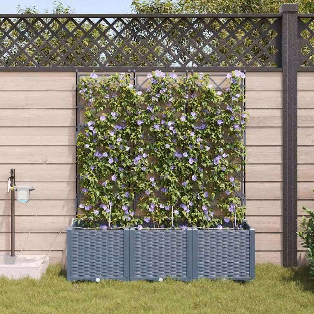 Berkfield Home Set of 3 Garden Planters with Water Irrigation System in Light Grey – 2
