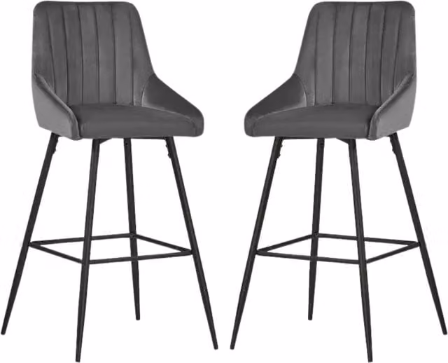 Set of 2 Novecrafto Modern Velvet Bar Stools with Metal Footrest Base in Grey and Black