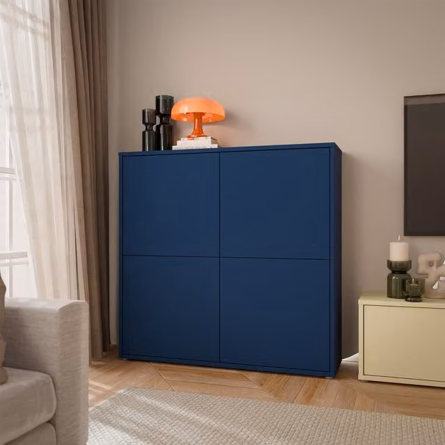 Furniture To Go Alice Springs 4 Door Modern Storage Cabinet in Sand and Night Blue – 1