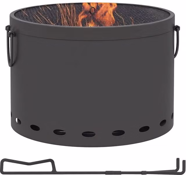 NESTLUNE Grey Metal Smokeless Wood Burning Firepit Fire Bowl W/D/H: 100 x 15 x 38 cm