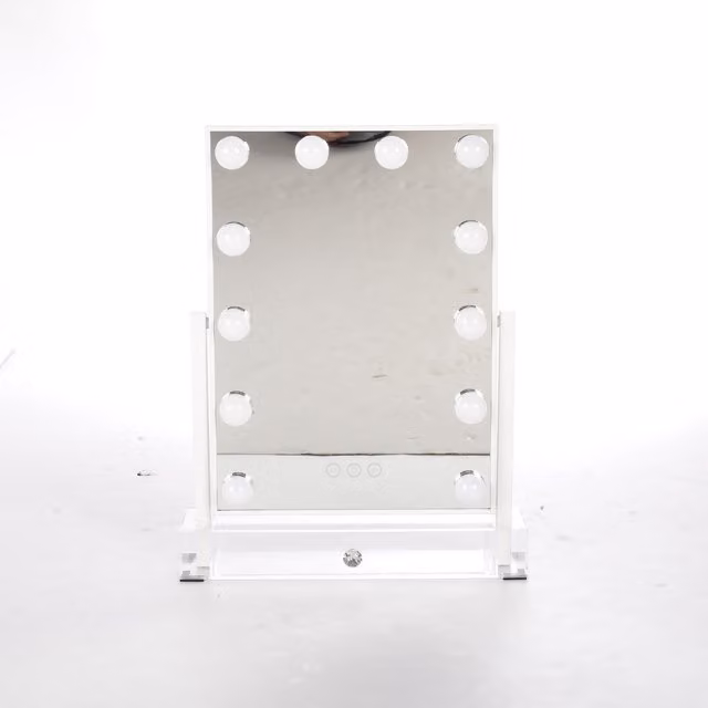 Livingandhome Hollywood Round LED Tabletop Vanity Mirror in White