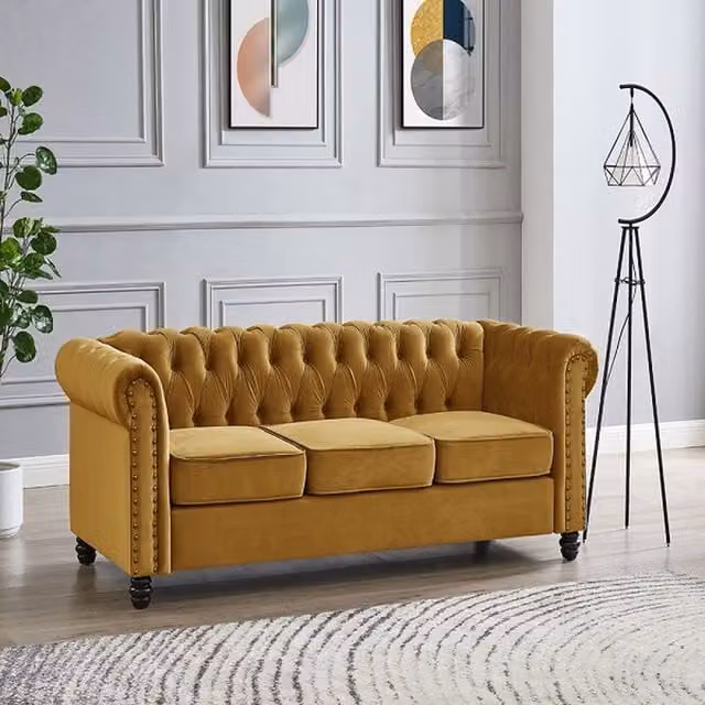 Home Detail Chester 3 Seater Gold Velvet Chesterfield Sofa – 1