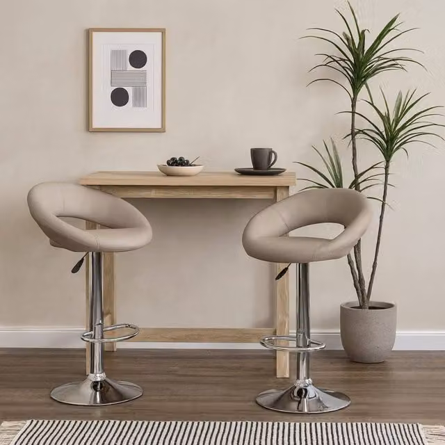 Wyld Haus Jorah Set of 2 Grey Taupe Faux Leather Swivel Bar Stools