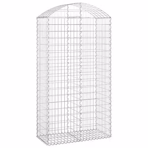 vidaXL Arched Gabion Basket in Silver Galvanised Steel, W/D/H: 100 x 50 x 180/200 cm