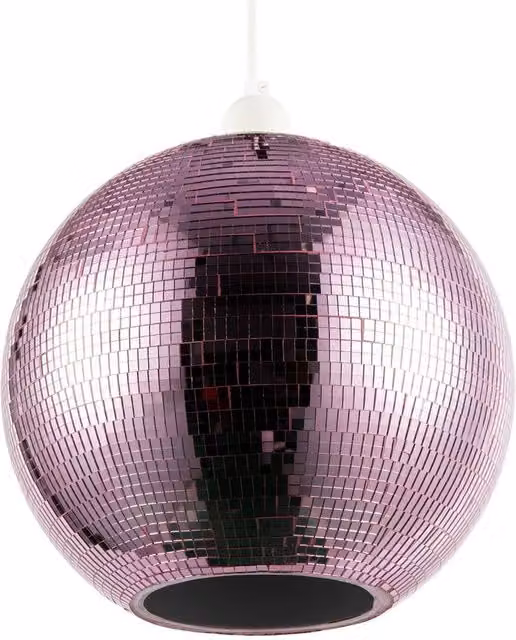 Happy Homewares Pink Shiny Disco Mosaic Ball Pendant Shade in Retro Mirrored Tiled Style – 1