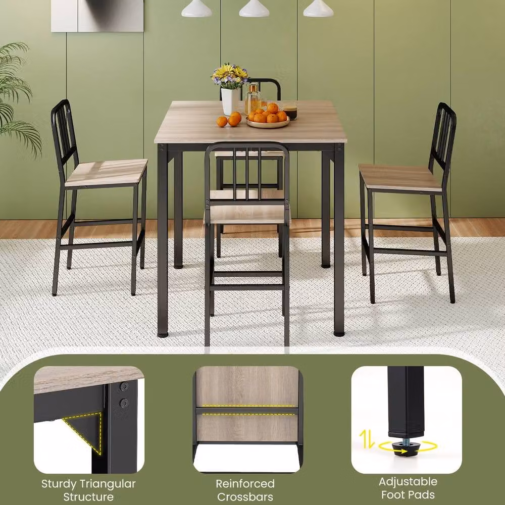 Costway 5-Piece Counter Height Dining Table and Chairs Set in Grey and Black – 5