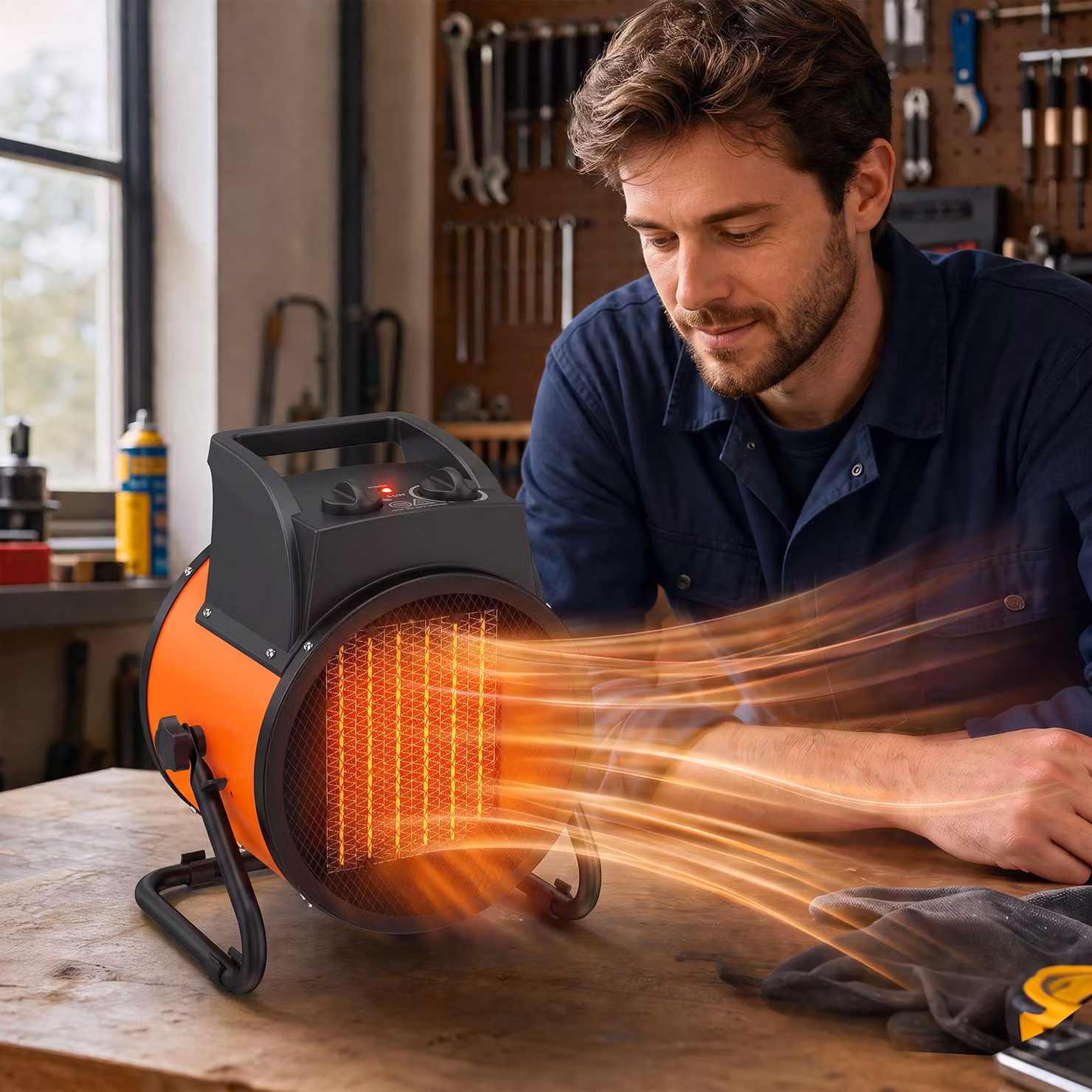 Outsunny Industrial Ceramic Fan Heater, 5000W Orange Electric Space Heater with Adjustable Thermostat and Overheat Protection – 2