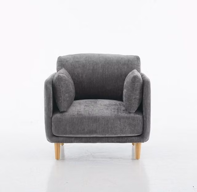 Furniture One Mid Century Modern Upholstered Fabric Sofa Couch Set in Grey with Scatter Cushions, Width: 90 cm