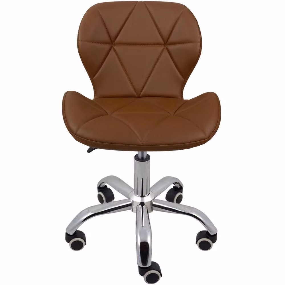 SPETLEK Brown Synthetic Leather Swivel Task Chair with Chrome Metal Legs for Home Office – 3