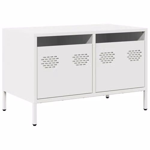 vidaXL Industrial Style TV Cabinet in White Matt Metal, W/D/H: 120 x 40 x 43.5 cm