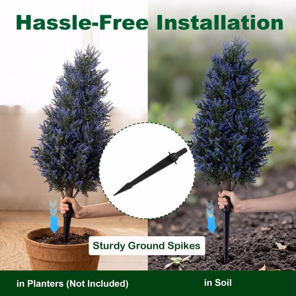 Costway 2 Pack Artificial Lavender Topiary Trees, Green Faux Cone Bushes, Height: 100 cm – 5