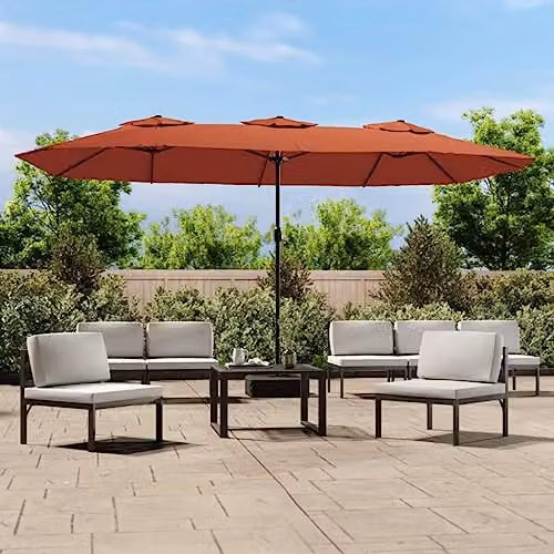 vidaXL Double-Head Cantilever Garden Parasol in Terracotta Orange, W: 449 cm, H: 265 cm – 2