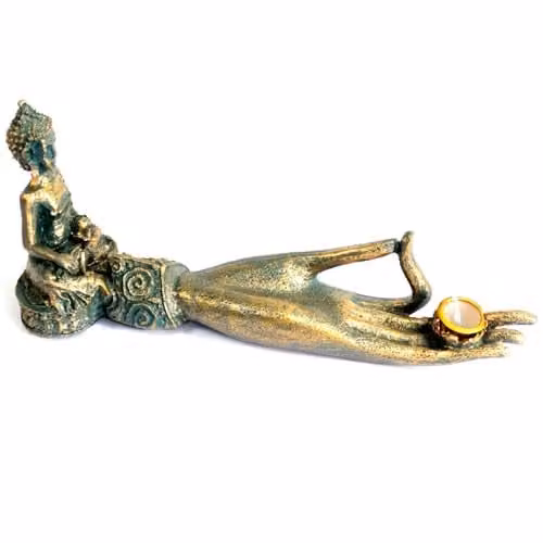 KDMD Antique Buddha Metal Tabletop Incense Burner in Teal – 1
