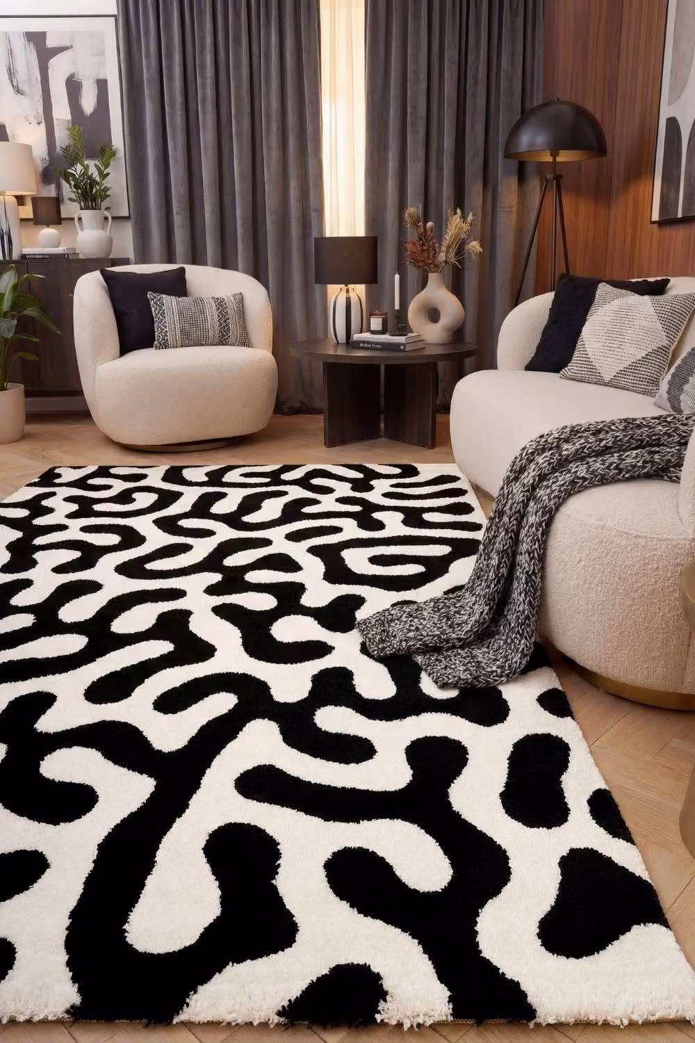 THE RUGS Joli Abstract Pattern Soft and Dense Pile Rug in Black, W: 80 cm, L: 150 cm – 4