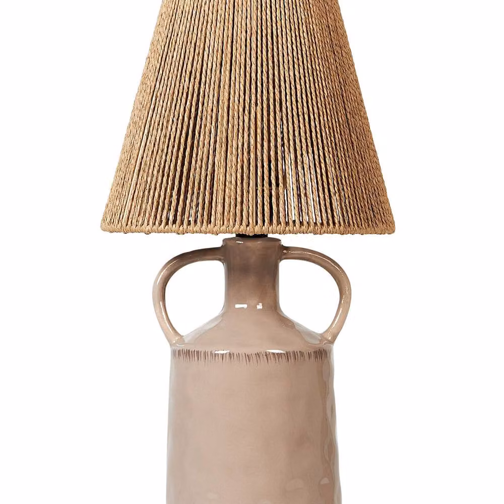 Wyld and Coco Taupe Ceramic Table Lamp with Beige Paper Rope Cone Shade, W/D/H: 24 x 24 x 51 cm – 2