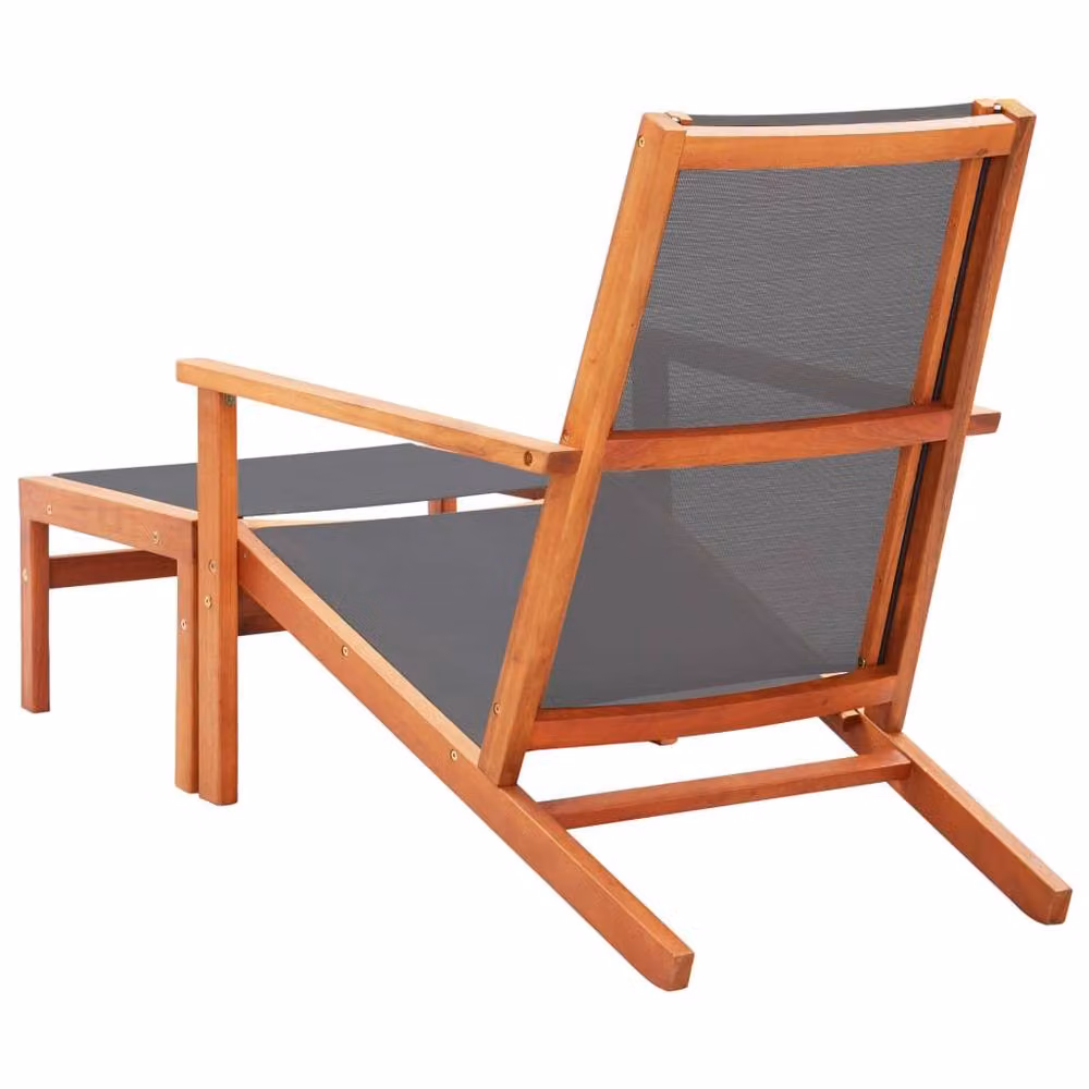 Berkfield Home Grey Garden Lounge Chair with Matching Ottoman in Solid Eucalyptus Wood and Textilene – 3