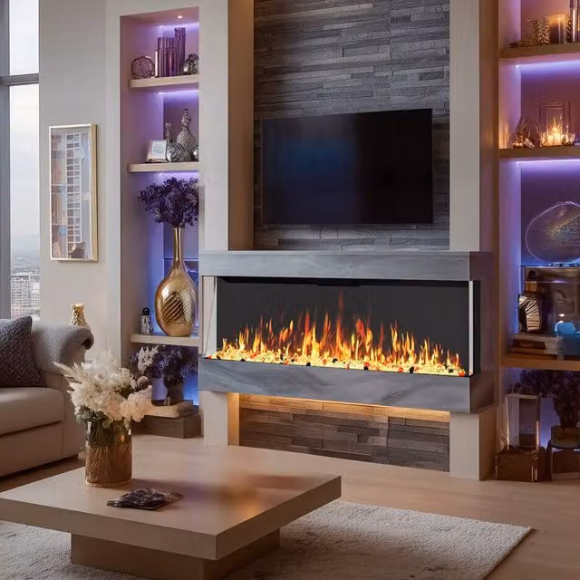Omni-Burn Black 3-Side Electric Fireplace with 13 Colours and 5 Speeds, W/D/H: 106 x 17.64 x 50 cm – 1