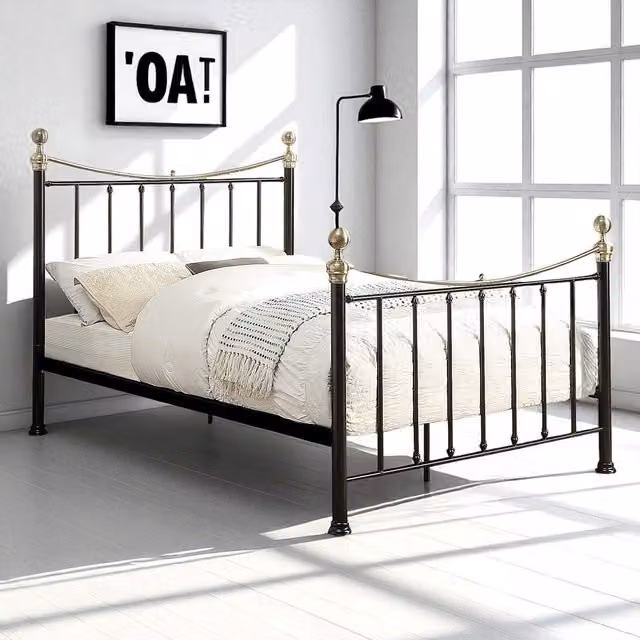 OAT Home Classic Lacquered Metal Bed Frame in Black and Gold, W/D/H: 180 x 200 cm