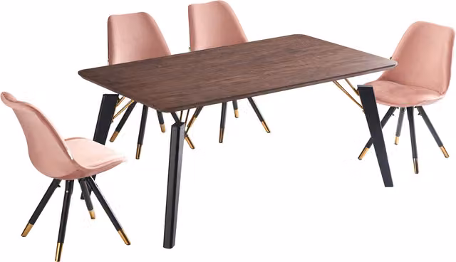 Life Interiors Sofia Cosmo LUX Dining Set with Rectangular Table and 4 Chairs in Pink, Black and Gold